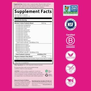 Garden of Life Once Daily Dr. Formulated Probiotics for Women 50 Billion CFU 16 Probiotic Strains with Organic Prebiotics for Digestive, Vaginal & Immune Health, Dairy Free, Shelf Stable 30 Capsules - Image 6