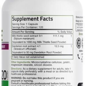 Bronson Milk Thistle Silymarin Marianum & Dandelion Root Liver Health Support, Antioxidant Support, Detox, 120 Capsules - Image 3