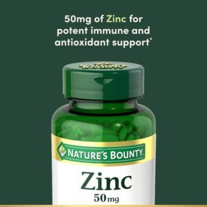 Nature's Bounty Zinc 50mg, Immune Support & Antioxidant Supplement, Promotes Skin Health, 1 Caplet Per Day, Gluten Free, 250 Vegetarian Caplets - Image 4