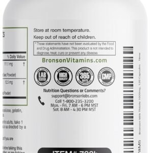 Bronson Milk Thistle Silymarin Marianum & Dandelion Root Liver Health Support, Antioxidant Support, Detox, 120 Capsules - Image 8
