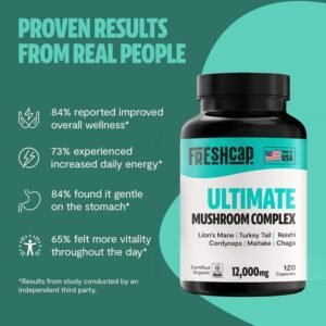 FreshCap Mushrooms Ultimate Mushroom Supplement 12,000mg - Nootropic Mushroom Complex Capsules, Organic Supplement, Brain Supplements for Memory and Focus Ayurveda (120 Capsules) - Image 6