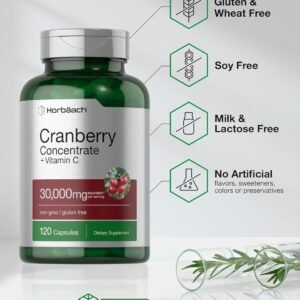 Horbäach Cranberry Concentrate Extract Pills + Vitamin C | 30,000mg | 120 Capsules | Triple Strength Ultimate Potency Formula | Non-GMO and Gluten Free Supplement - Image 6