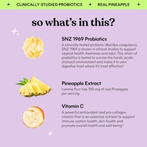 Lemme Purr Vaginal Probiotic Gummies for Women - Balanced pH, Healthy Odor, Yeast Balance & Flora Support + Vitamin C for Immune Health - Tasty Pineapple (60 Count) - Image 4