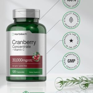 Horbäach Cranberry Concentrate Extract Pills + Vitamin C | 30,000mg | 120 Capsules | Triple Strength Ultimate Potency Formula | Non-GMO and Gluten Free Supplement - Image 7