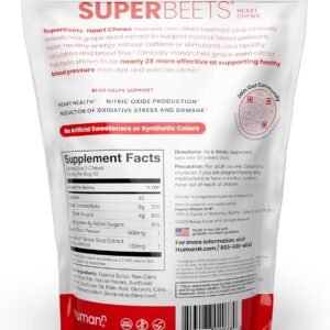 humanN SuperBeets Heart Chews, Nitric Oxide and Blood Pressure Support, Grape Seed Extract & Non-GMO Beet Root Powder Energy Supplement, Pomegranate Berry Flavor, 60 Count - Image 9