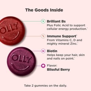 OLLY Women's Multivitamin Gummy, Vitamins A, D, C, E, Biotin, Folic Acid, Adult Chewable Vitamin, Berry Flavor, 45 Day Supply - 90 Count - Image 4