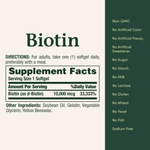 Nature's Bounty Biotin Hair Skin and Nails Vitamins, Supports Healthy Hair, Skin and Nails, 10,000 mcg, 120 Softgels (Pack of 1) - Image 6