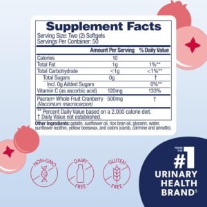 AZO Cranberry Supplement, Made with Concentrated Whole Fruit Cranberry Powder to Help Cleanse and Protect the Urinary Tract*, Sugar Free Cranberry Pills, Non-GMO, 100 Softgels - Image 3