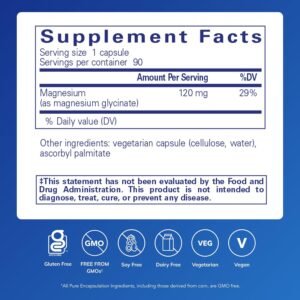 Pure Encapsulations Magnesium (Glycinate) - Supplement to Support Stress Relief, Sleep, Heart Health, Nerves, Muscles, and Metabolism* - with Magnesium Glycinate - 90 Capsules - Image 3