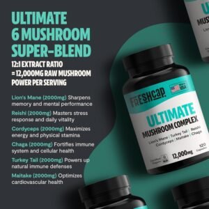 FreshCap Mushrooms Ultimate Mushroom Supplement 12,000mg - Nootropic Mushroom Complex Capsules, Organic Supplement, Brain Supplements for Memory and Focus Ayurveda (120 Capsules) - Image 3
