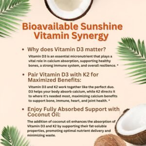 Micro Ingredients Vitamin D3 10,000 IU + K2 MK-7 200 mcg, 300 Softgels | Virgin Coconut Oil | 2-in-1 Bone, Immune & Heart Support | Easy to Swallow, Non-GMO - Image 6