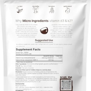Micro Ingredients Vitamin D3 10,000 IU + K2 MK-7 200 mcg, 300 Softgels | Virgin Coconut Oil | 2-in-1 Bone, Immune & Heart Support | Easy to Swallow, Non-GMO - Image 5