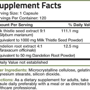 Bronson Milk Thistle Silymarin Marianum & Dandelion Root Liver Health Support, Antioxidant Support, Detox, 120 Capsules - Image 9