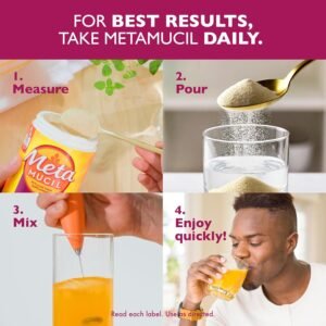 Metamucil 4-in-1 Daily Fiber Supplement, Psyllium Husk Powder for Digestive Health, Sugar-Free Fiber Supplement, Orange, Naturally Sourced Psyllium Husk Powder, 180 teaspoons - Image 7