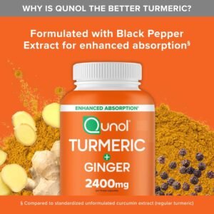 Qunol Turmeric Curcumin with Black Pepper & Ginger, 2400mg Turmeric Extract with 95% Curcuminoids, Extra Strength Supplement, Enhanced Absorption, Joint Support Supplement, 105 Count - Image 7
