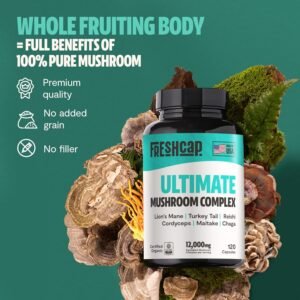 FreshCap Mushrooms Ultimate Mushroom Supplement 12,000mg - Nootropic Mushroom Complex Capsules, Organic Supplement, Brain Supplements for Memory and Focus Ayurveda (120 Capsules) - Image 7