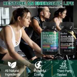 Boysea.Shilajit and Sea Moss Bundle- 90 Count - Sea Moss 7000mg, Black Seed Oil 4000mg, Ashwagandha 2000mg, Ginger & Shilajit 9000mg, Rhodiola Rosea 1000mg, All in 1 Supplements (1 Pack) - Image 8