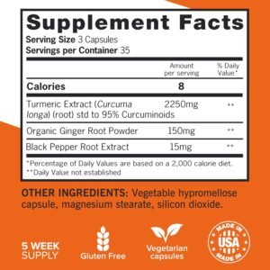 Qunol Turmeric Curcumin with Black Pepper & Ginger, 2400mg Turmeric Extract with 95% Curcuminoids, Extra Strength Supplement, Enhanced Absorption, Joint Support Supplement, 105 Count - Image 6