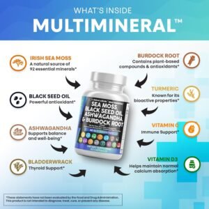 Clean Nutraceuticals Sea Moss Black Seed Oil Ashwagandha Turmeric Bladderwrack Burdock & Vitamin C Vitamin D3 with Elderberry Manuka Dandelion Yellow Dock Iodine Chlorophyll ACV - Image 4
