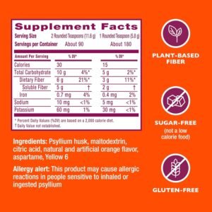 Metamucil 4-in-1 Daily Fiber Supplement, Psyllium Husk Powder for Digestive Health, Sugar-Free Fiber Supplement, Orange, Naturally Sourced Psyllium Husk Powder, 180 teaspoons - Image 10