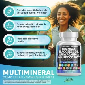 Clean Nutraceuticals Sea Moss Black Seed Oil Ashwagandha Turmeric Bladderwrack Burdock & Vitamin C Vitamin D3 with Elderberry Manuka Dandelion Yellow Dock Iodine Chlorophyll ACV - Image 6