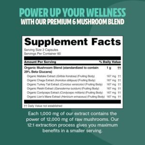 FreshCap Mushrooms Ultimate Mushroom Supplement 12,000mg - Nootropic Mushroom Complex Capsules, Organic Supplement, Brain Supplements for Memory and Focus Ayurveda (120 Capsules) - Image 4