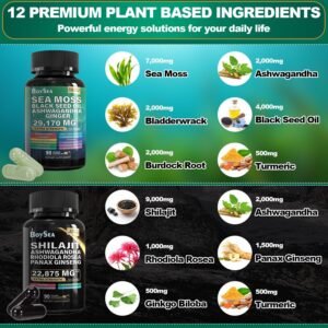 Boysea.Shilajit and Sea Moss Bundle- 90 Count - Sea Moss 7000mg, Black Seed Oil 4000mg, Ashwagandha 2000mg, Ginger & Shilajit 9000mg, Rhodiola Rosea 1000mg, All in 1 Supplements (1 Pack) - Image 5