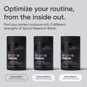 Sports Research® Biotin 10,000mcg with Organic Coconut Oil - Biotin (Vitamin B7) for Healthy Skin and Hair Support* - for Women and Men - Vegan, Non-GMO, Gluten & Soy-Free - 120 Veggie Softgels - Image 8