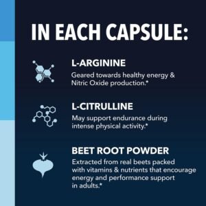 L-Arginine Capsules with L-Citrulline - Nitric Oxide Supplement - L Arginine and L Citrulline Blend - 60 Count - Vegan, Non-GMO Capsules for Performance, Endurance and Muscle Support - 1 Month Supply - Image 5