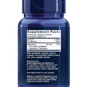 Life Extension Neuro-Mag Magnesium L-Threonate, Memory Health, Quick Thinking, Cognitive Health Support, Vegetarian, Non-GMO, 90 Vegetarian Capsules (144 mg from 2000 mg Magtein magnesium L-threonate - Image 3