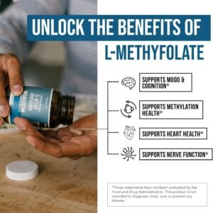 L Methyl Folate 15mg Plus Methyl B12 Cofactor – High Potency, Active 5-MTHF Form - Supports Mood, Methylation, Cognition – Bioactive Forms of Vitamin B9 & B12 (60 Capsules – 60 Servings) - Image 5