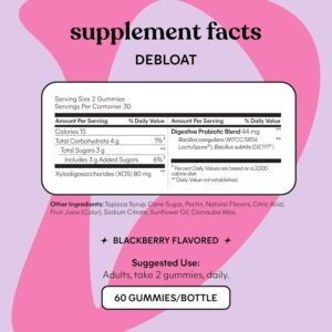 Lemme Debloat - Digestive & Gut Health Gummies with 2 Clinically Studied Probiotics & Prebiotic, Vegetarian, Gluten Free, Non GMO, BlackBerry Flavor (60 Count) - Image 6