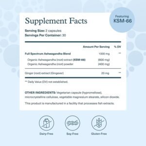 Youtheory Ashwagandha - 1,000 mg - Stress Support Supplement - Cortisol Support Supplement - Gluten, Dairy & Soy Free - 60 Vegetarian Capsules - Image 3