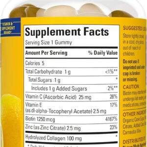 Nature Made Collagen Gummies with Vitamin C, Zinc and Biotin, Hydrolyzed Collagen Peptides Supplement for Healthy Skin Support, 60 Gummies, 60 Day Supply - Image 9