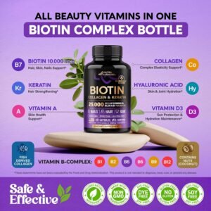 Biotin | Collagen | Keratin - Clinically Tested Supplement - Hair Growth Support, Skin & Nails - 25000 mcg Vitamins B2, B3, B6 & B7 + B1 & Hyaluronic Acid - Made in USA - Women & Men | 60 Capsules - Image 5