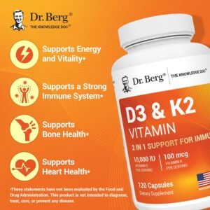 Dr. Berg Maximum Strength 7-in-1 Vitamin D3 K2 10,000 IU | Naturally Derived D3 | 4X Lab-Tested & Verified | High Absorption Formula | K2 D3 Vitamin Supplement - 120 Capsules - Image 4