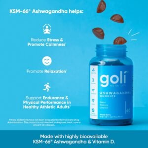 Goli Ashwagandha & Vitamin D Gummy - 60 Count - Mixed Berry, KSM-66, Vegan, Plant Based, Non-GMO, Gluten-Free & Gelatin Free Relax. Restore. Unwind, Pack of 1 - Image 5