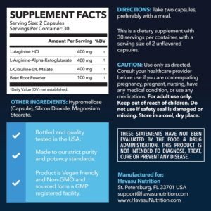 L-Arginine Capsules with L-Citrulline - Nitric Oxide Supplement - L Arginine and L Citrulline Blend - 60 Count - Vegan, Non-GMO Capsules for Performance, Endurance and Muscle Support - 1 Month Supply - Image 3
