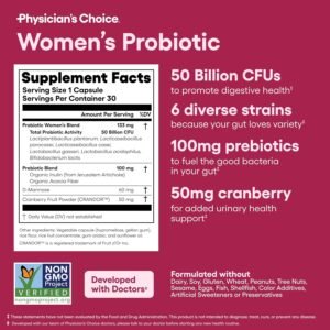 Physician's CHOICE Probiotics for Women - PH Balance, Digestive, UT, & Feminine Health - 50 Billion CFU - 6 Unique Strains for Her - Organic Prebiotics, Cranberry Extract+ - Women Probiotic - 30 CT - Image 7