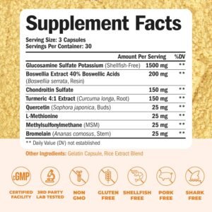 Glucosamine Chondroitin MSM and Turmeric Supplement - Joint Support Supplement for Women & Men with Boswellia & Glucosamine Sulfate 1500 mg. Used for Cartilage & Joint Health & Flexibility 90 Capsules - Image 4