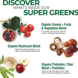 COUNTRY FARMS Organic Super Greens Natural Flavor, 50 Organic Super Foods, Packed with Fiber, USDA Organic Drink Mix, Fruits, Vegetables, Mushrooms & Probiotics, Supports Energy, 6g Fiber - Image 4